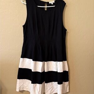 Monteau Black and White Sleeveless Stripe Mini Dress